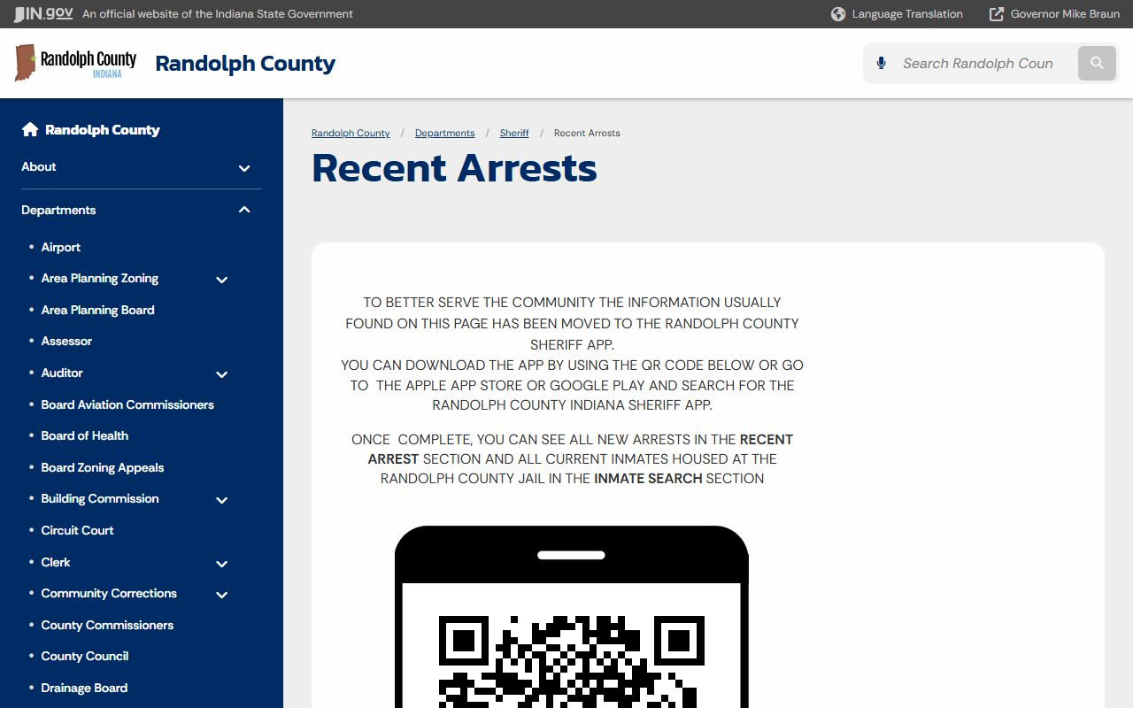 Randolph County Jail recent arrests app notice and inmate search information
