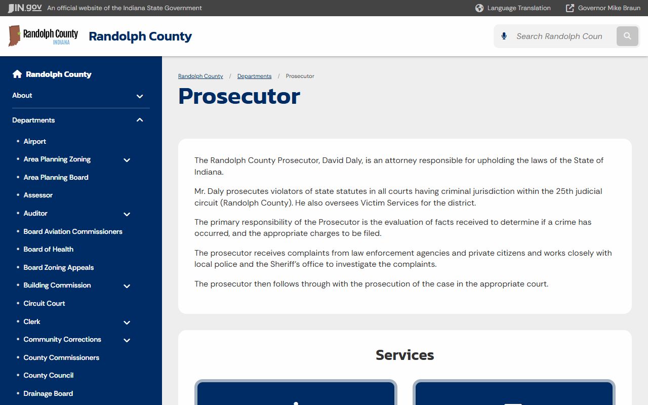 Randolph County prosecutor page for court records after arrest